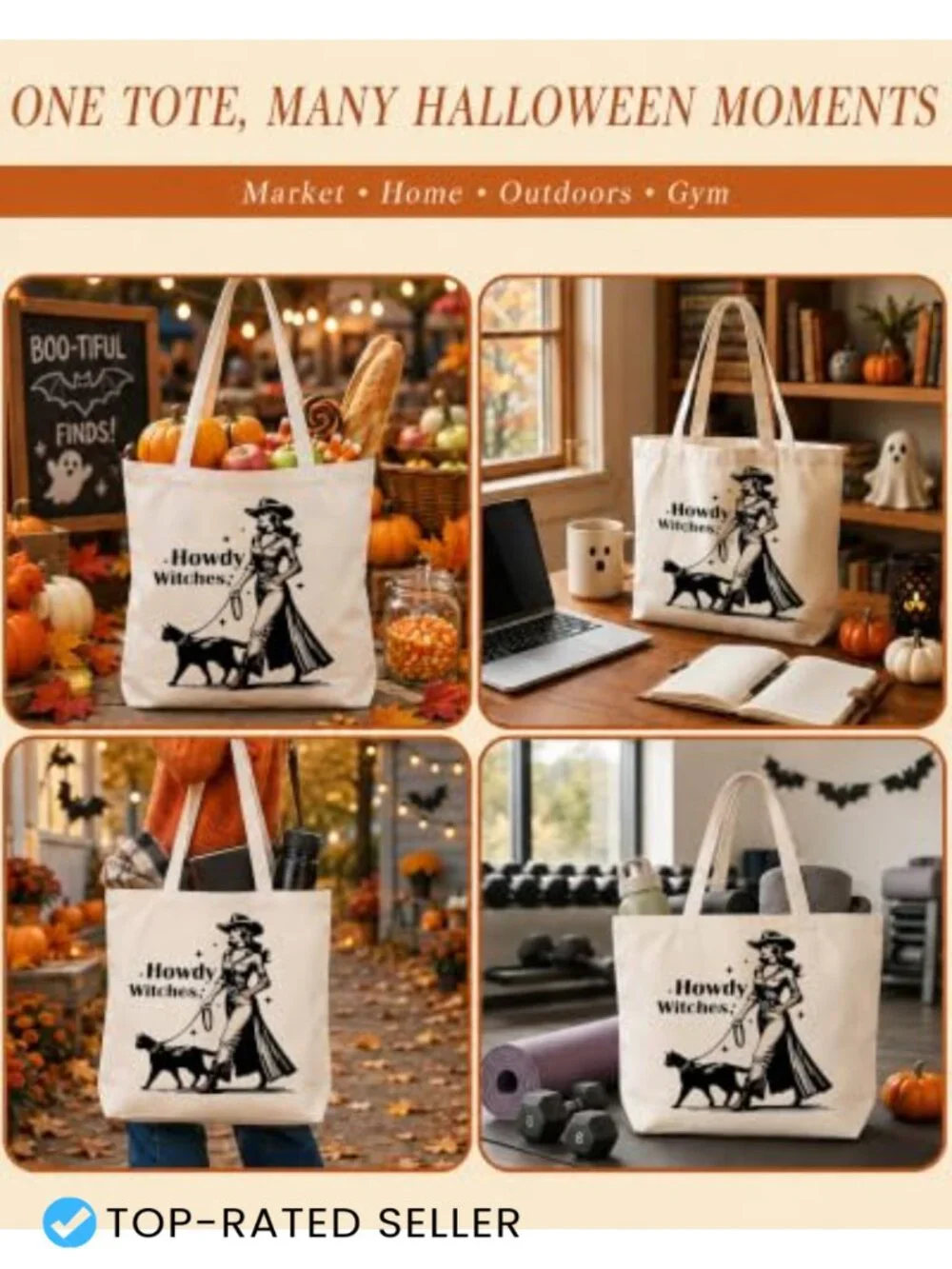 Halloween Boo Canvas Tote Bag for Women Spooky Print Reusable Shopping Book Bag